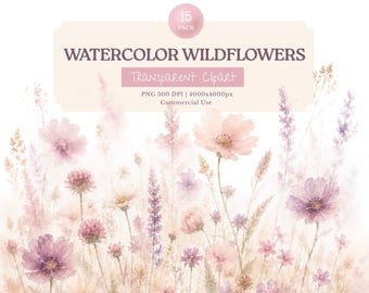 Paquete de imágenes prediseñadas de flores silvestres en acuarela, bordes florales, marcos y coronas PNG, flores de pradera de verano, flores nupciales, decoración para invitaciones de boda