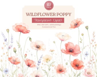 Watercolor Wildfloral Borders Frames PNG, Poppy Flower Clipart, Meadow Flowers, Summer Flowers, Wedding Card Flowers, Bridal Shower Flowers