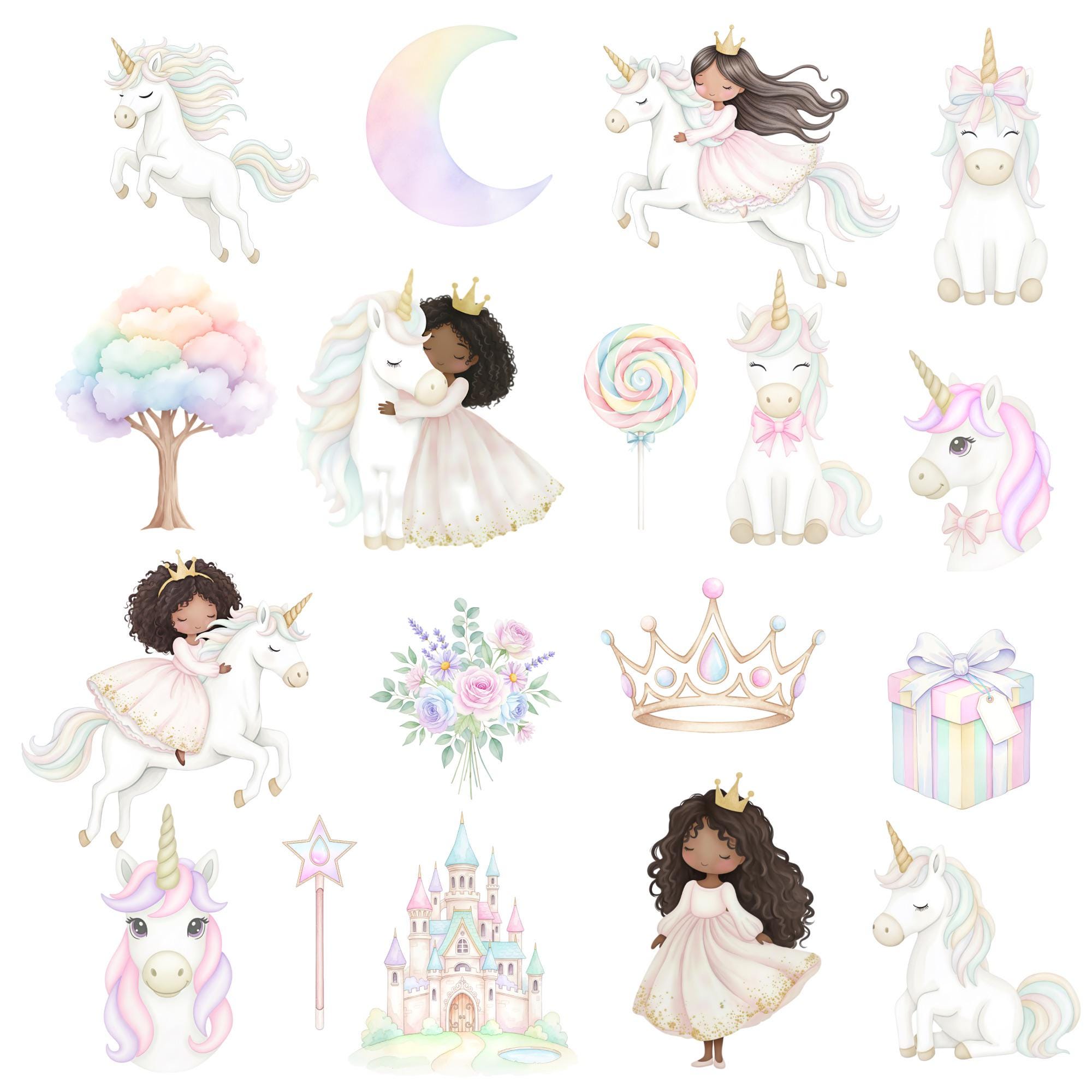 Pastel Watercolor Unicorn Princess Clipart Set, Cute Unicorns ...