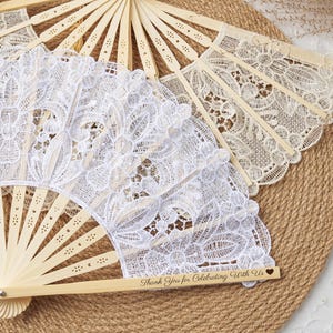 Personalized Lace Wedding Fan, Custom Bamboo Hand Fan, Wedding Favors for Guests, Bridal Shower Fan, Thank You Wedding Fan, Rustic Wedding