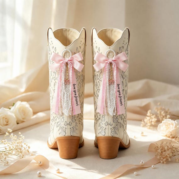 Personalized Bridal Boot Tassels, Western Wedding Cowboy Boot Accessory，Bride Keepsake Ornament, Country Wedding Bride Gift, Ribbon Boot Bow