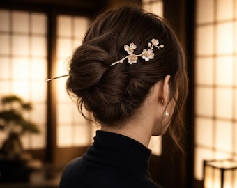 Japanischer Sakura Haarstab, Kirschblüten Blumenhaarschmuck, elegante Legierungsnadel