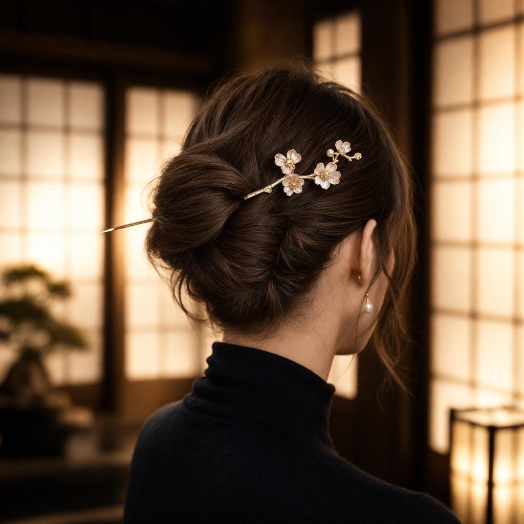 Japanese Sakura Hair Stick, Cherry Blossom Floral Hair Accessory
