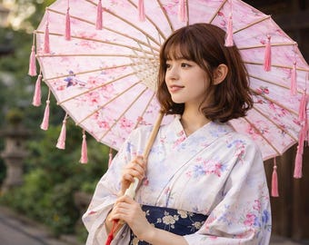 Parasol japonais en soie - Parasol de danse traditionnelle asiatique avec glands
