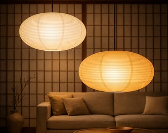 Set di 2 lanterne di carta giapponesi – Lampada a sospensione Wabi Sabi, decorazione minimalista per la casa
