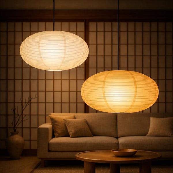 Set mit 2 japanischen Papierlaternen - Wabi Sabi Pendelleuchte, minimalistisches Wohndekor