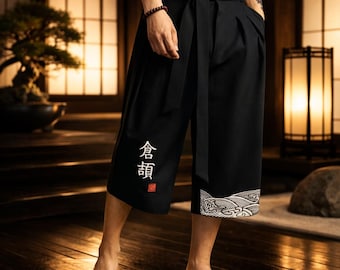 Pantalones kimono de lino japonés para hombre, shorts yukata de pierna ancha, ropa urbana minimalista de verano.
