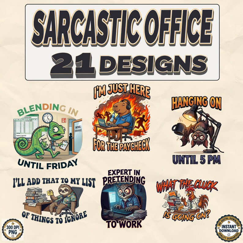 Funny Office Animal Clipart Bundle, Sarcastic Corporate Humor Pngs for ...