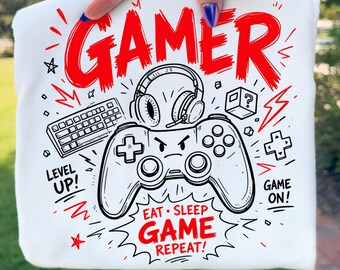 Gamer Design Png, Eat Sleep Game Repeat Png Design, Gaming Graphic, Streetwear Gamer Sublimation Png, Digital Download