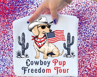 Cowboy Dog USA Flag Western png, 4th of July Patriotic Dachshund Sublimation Design png, Independence Day png, Digital Download