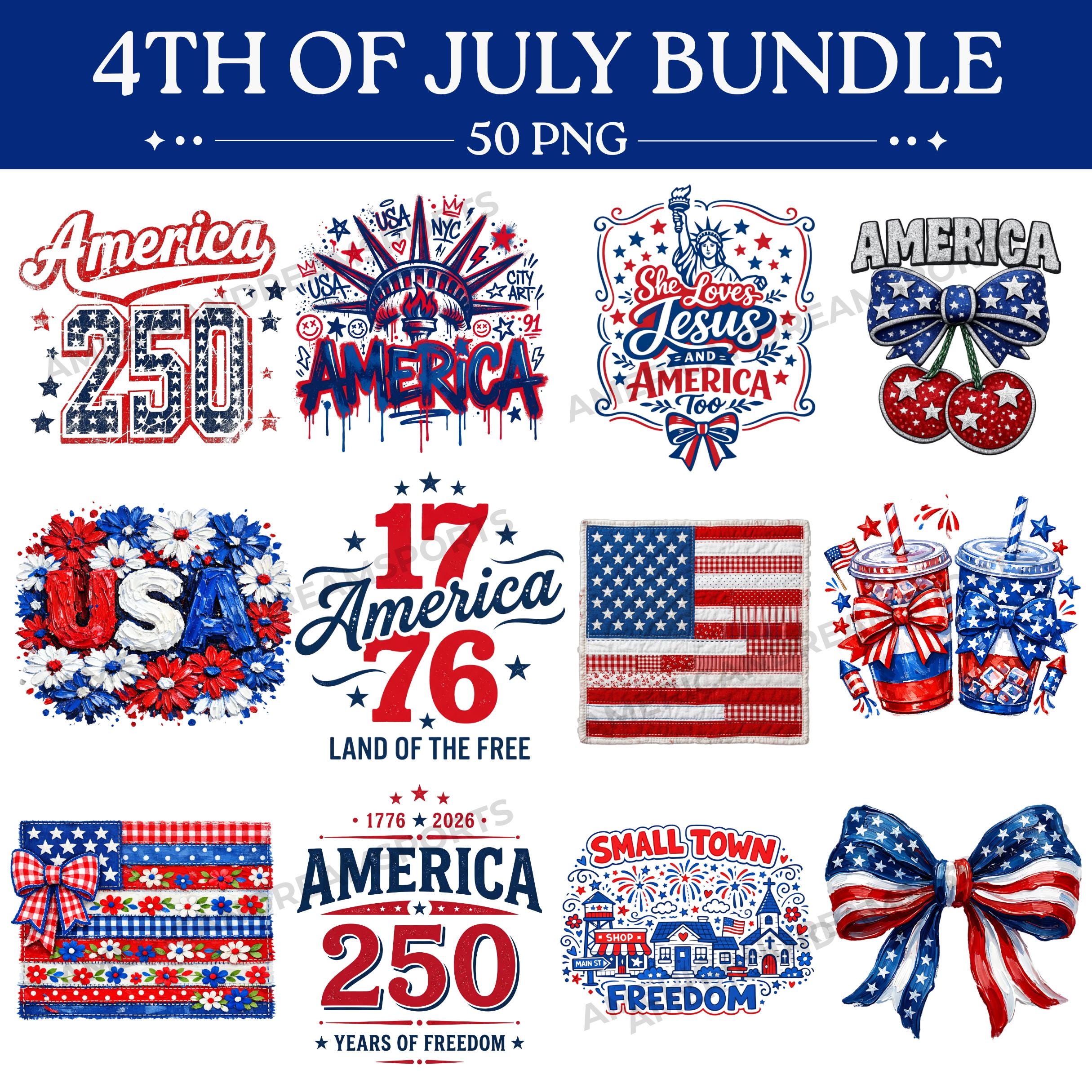 4th of July Png Bundle, Watercolor Patchwork Png, Trendy Patriotic Flag ...