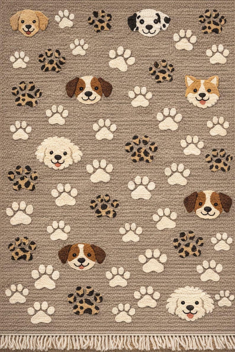 Square Paw Print Rug Handmade Wool Area Rug | Dog Paw Print Nursery Decor Pet Theme| Kids ...