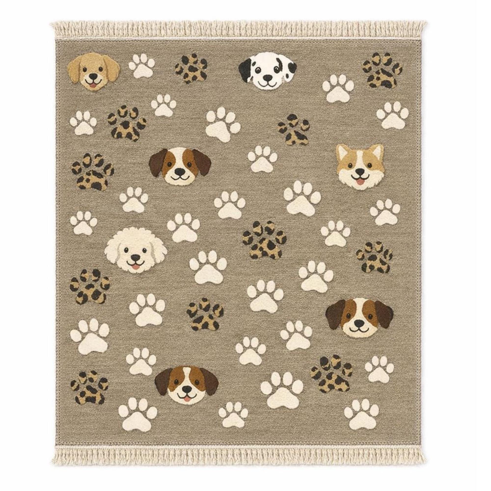 Handmade Wool Area Rug | Dog Paw Print Nursery Decor Pet Theme| Kids ...
