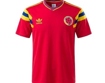 Camiseta retro de fútbol para hombre de manga corta roja de visitante, modelo Colombia 1990, Valderra #10