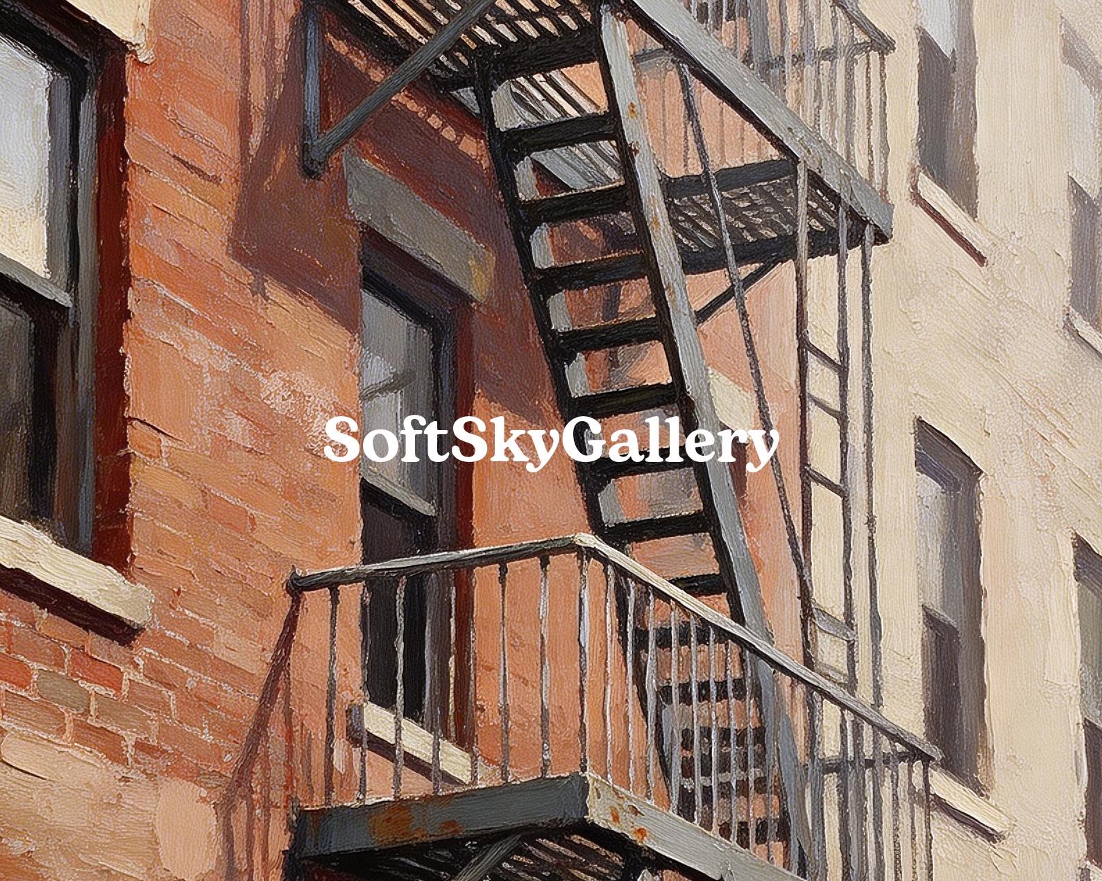 New York Fire Escape Frame TV Art, Vintage Urban Loft Cityscape for ...
