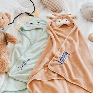 Personalized Baby Hooded Towel - Embroidered Name Newborn Bath Towel for Boys & Girls