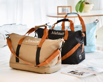 Bolsa de lona con inicial personalizada, bolsa de viaje de fin de semana personalizada, bolsa de cabina con monograma para ella, bolsa de gimnasio con nombre bordado, bolsa de mano para pasar la noche.