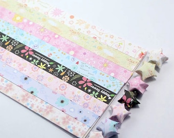 Origami Lucky Star Paper Strips Pastel Flower Mixed Design DIY - Pack of 130 Strips