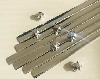 Tiras de papel de origami de estrellas de la suerte de plata líquida cortadas a mano para manualidades - Paquete de 100 tiras