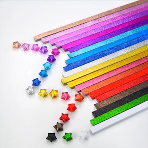 Strisce di carta origami a forma di stella portafortuna con polvere di fata scintillante, arcobaleno multicolore fai da te - Confezione da 80 strisce