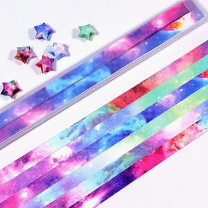 Watercolor Galaxy Origami Lucky Star Paper Strips Star Folding Paper - Pack of 130 Strips