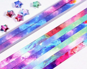 Tiras de papel de origami con diseño de galaxia y acuarela, con estrellas de la suerte, plegables (paquete de 130)