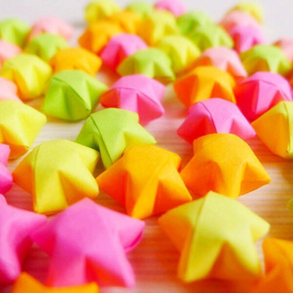 Fluorescent Color Origami Lucky Stars- Bright Color Wishing Stars/Party Supply/Home Decor/Gift Enclosure/Embellishment