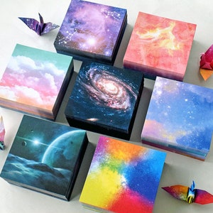 200 Sheets Double Sided Watercolor Galaxy Origami Square Paper Pack For Origami Paper Project - 9.5cm x 9.5cm Sky Background Paper