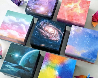 200 Sheets Double Sided Watercolor Galaxy Origami Square Paper Pack For Origami Paper Project - 9.5cm x 9.5cm Sky Background Paper