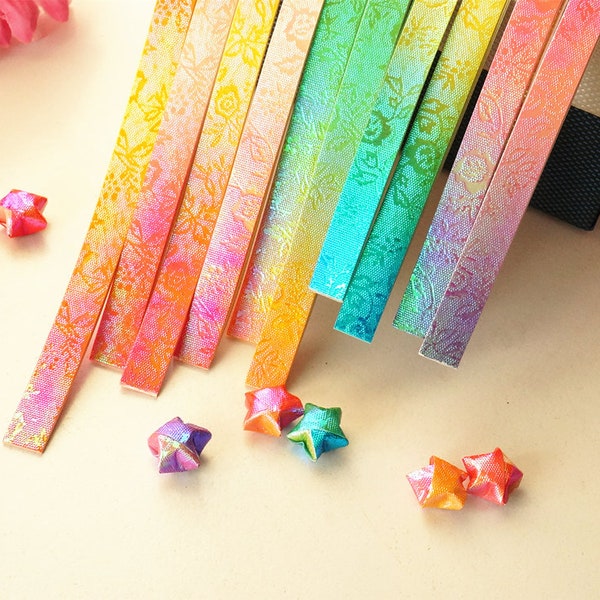 Gradient Pearlescent Floral Origami Lucky Star Paper Strips - Pack of 100 Strips