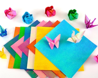 Pearlescent Flourescent Spring Shower Origami Square Paper Pack For Japanese Origami Crane Folding -50 Sheets