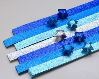 Blue Shades Fairy Dust Origami Lucky Star Tiras de papel DIY - Paquete de 80 tiras