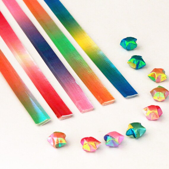 Origami Lucky Star Paper Strips Gradient Pearlescent Checks Diy Pack Of 90 Strips