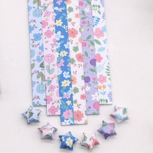 Origami Lucky Star Paper Strips Cute Flower Mixed Print Star Folding DIY - Pack of 130 Strips