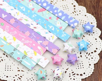 Origami Lucky Star Paper Strips Umbrella Mixed Designs Star Folding DIY - Pack of 80 Strips