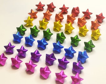 Rainbow Origami Lucky Stars - Glittery Fairy Dust Wishing Stars Home Decor Gift Enclosure Party Supply Embellishment