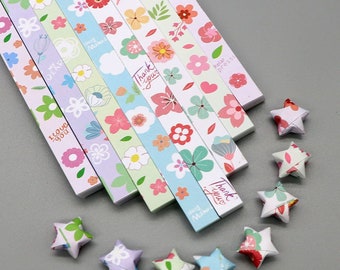 Origami Lucky Star Paper Strips Pastel Floral Mixed Designs Star Folding DIY - Pack of 80 Strips