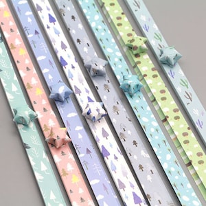 Forest Origami Lucky Star Paper Strips Trees Mixed Designs Star Folding DIY - Pack of 80 Strips