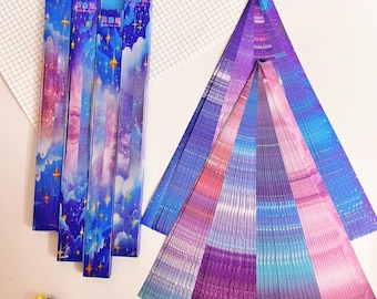 Double Sided Galaxy Stars Origami Lucky Star Paper Strips Starry Sky - Pack of 100 Strips