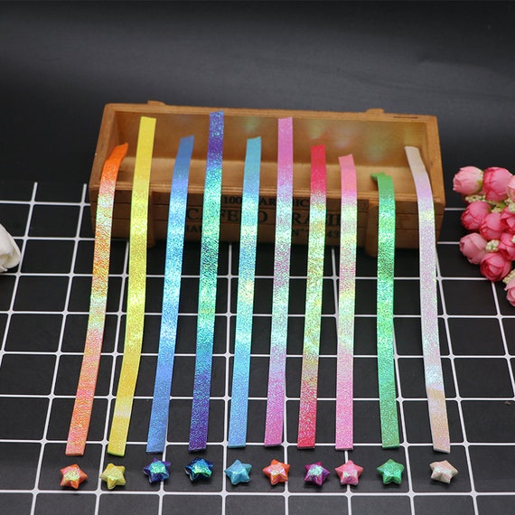 Rainbow Pearlescent Origami Lucky Star Paper Strips Star Folding DIY Pack  of 90 Strips 