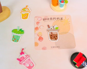 Haftowane naszywki Bubble Tea, naklejka na napój, samoprzylepna aplikacja, buty, plecak, dekoracja ubrań, akcesoria