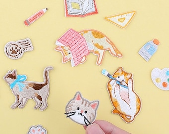 3 stuks van katten geborduurde patches kitten sticker zelfklevende patch applique schoenen rugzak decoreren kleding accessoire