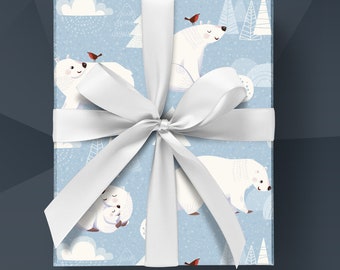 Polar Bear Wrapping Paper,Birthday Gift Wrap,Cute Animal Wrapping,Holiday Gift Wrap