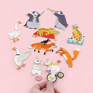 2 Pcs of Cute Animals Embroidered Patches Polar Bear Fox Penguin Goose Self Adhesive Applique Shoes Backpack Decorating Clothes Accessory