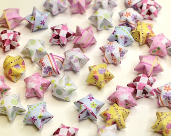 Floral Check Butterfly Origami Lucky Stars-Flower Wishing Stars Party Supply Home Decor Gift Fillers Embellishment