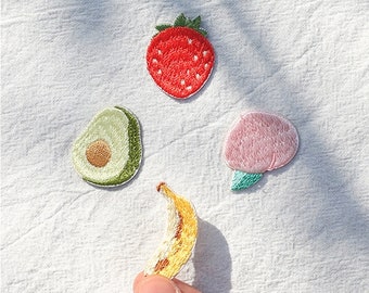 Fruit Embroidered Patches Peach Avocado Banana Strawberry Self Adhesive Applique Shoes Backpack Decorating Clothes Accessory