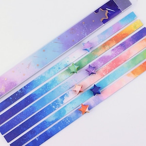 Strisce di carta origami a forma di stella fortunata con galassia sfumata, carta da piegare a stella - Confezione da 130 strisce