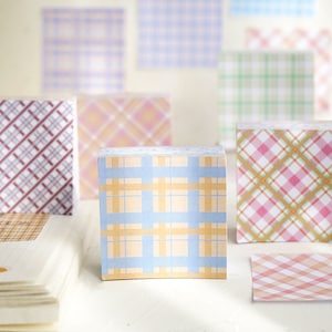 200 Sheets Small Size Pastel Checks Scrapbook Origami Square Paper Pack For Craft Project - 6cm x 6cm Plaid Background Paper Ver.2