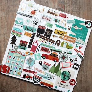 65 szt. zestaw naklejek na podróż samochodem, planer podróży, wycinany wykrojnik, dziennik scrapbookingu, dekoracja