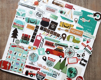 65 Pcs Road Trip Sticker Pack Travel Planner Die Cut Junk Journal Scrapbooking Diary Deco